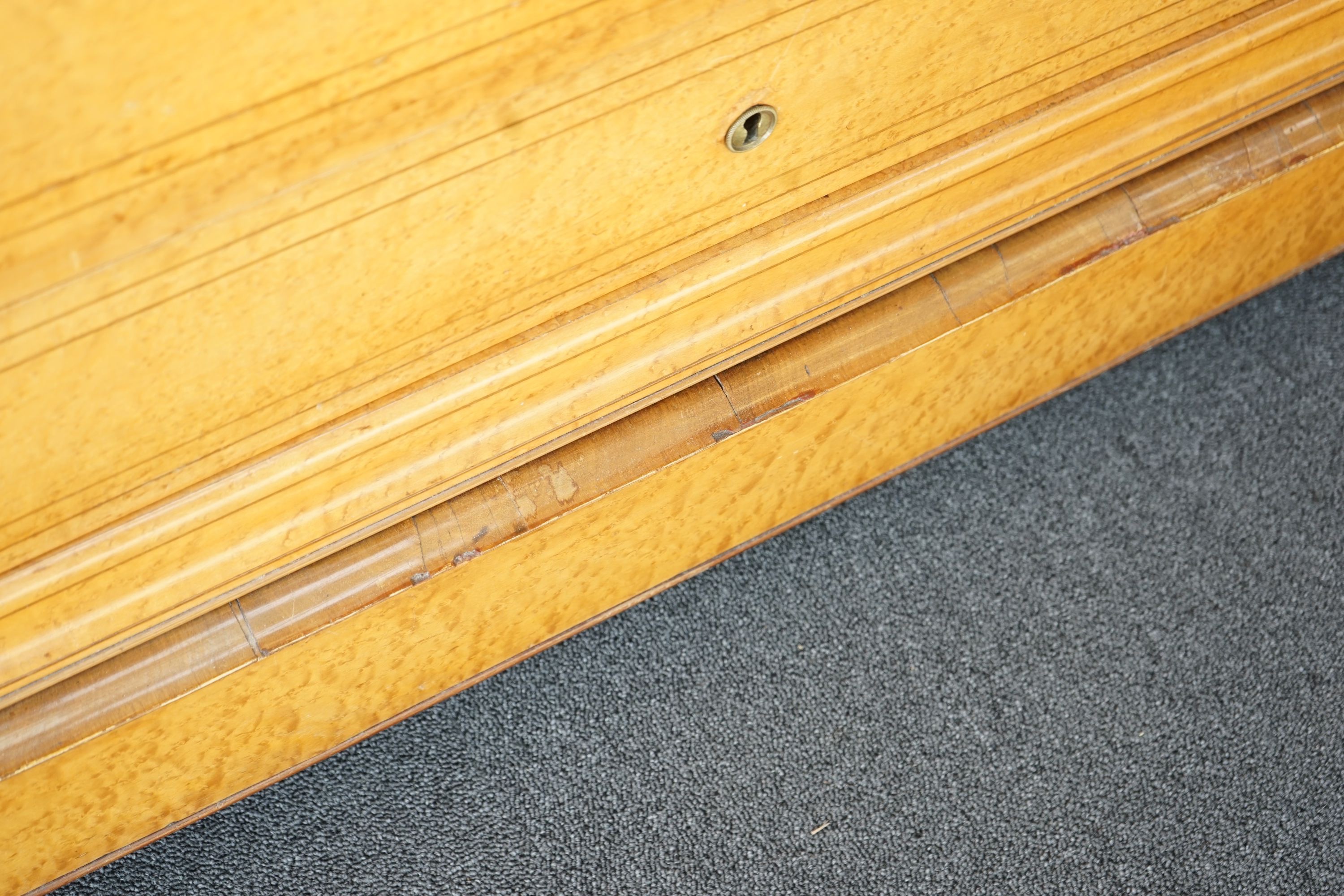 A 19th century French maple marble top commode, width 126cm, depth 61cm, height 96cm